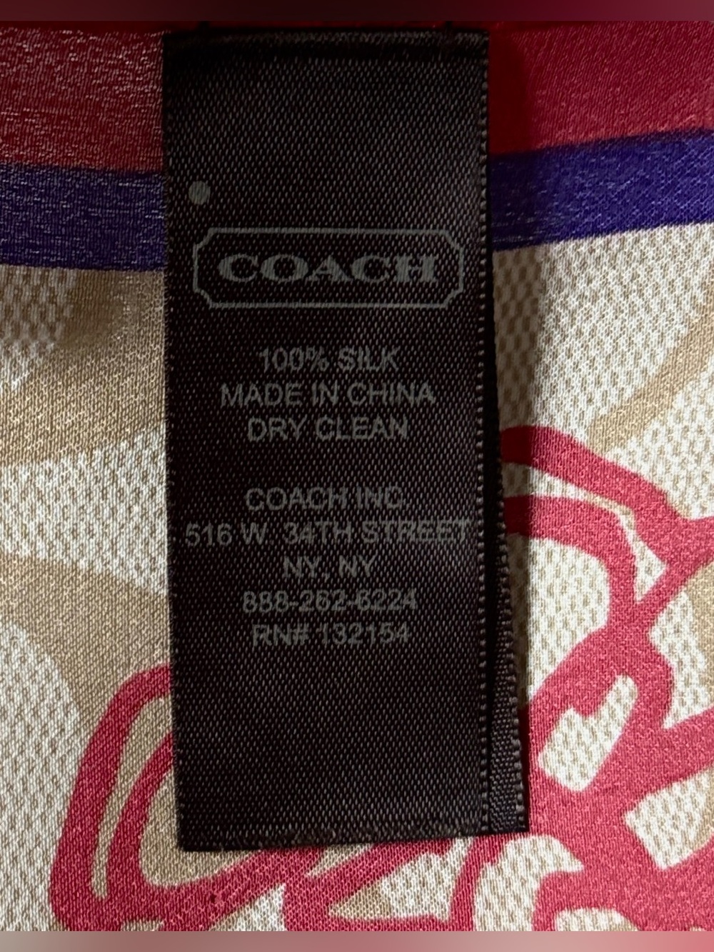 Coach Poppy Oblong Silk Scarf with Signature C Pattern & Floral Bloom, Like New - Picture 6 of 6